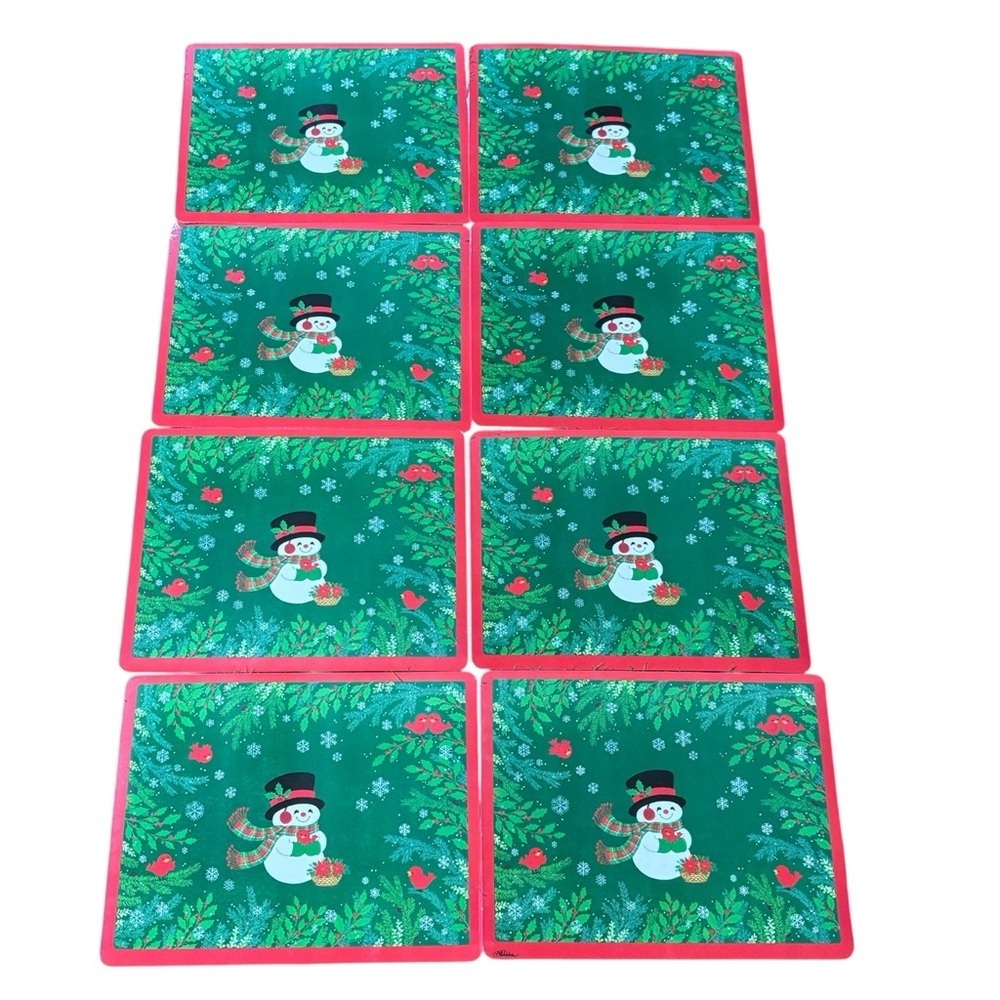 Vtg Hallmark Christmas Laminated Placemats Snowman Cardinal NIP 11.25”x14.25” - Picture 2 of 4